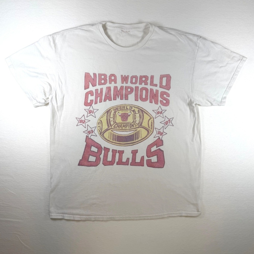 Vintage Chicago‎ Bulls NBA World Champions T-Shirt White 6 Rings Graphic Tee XL